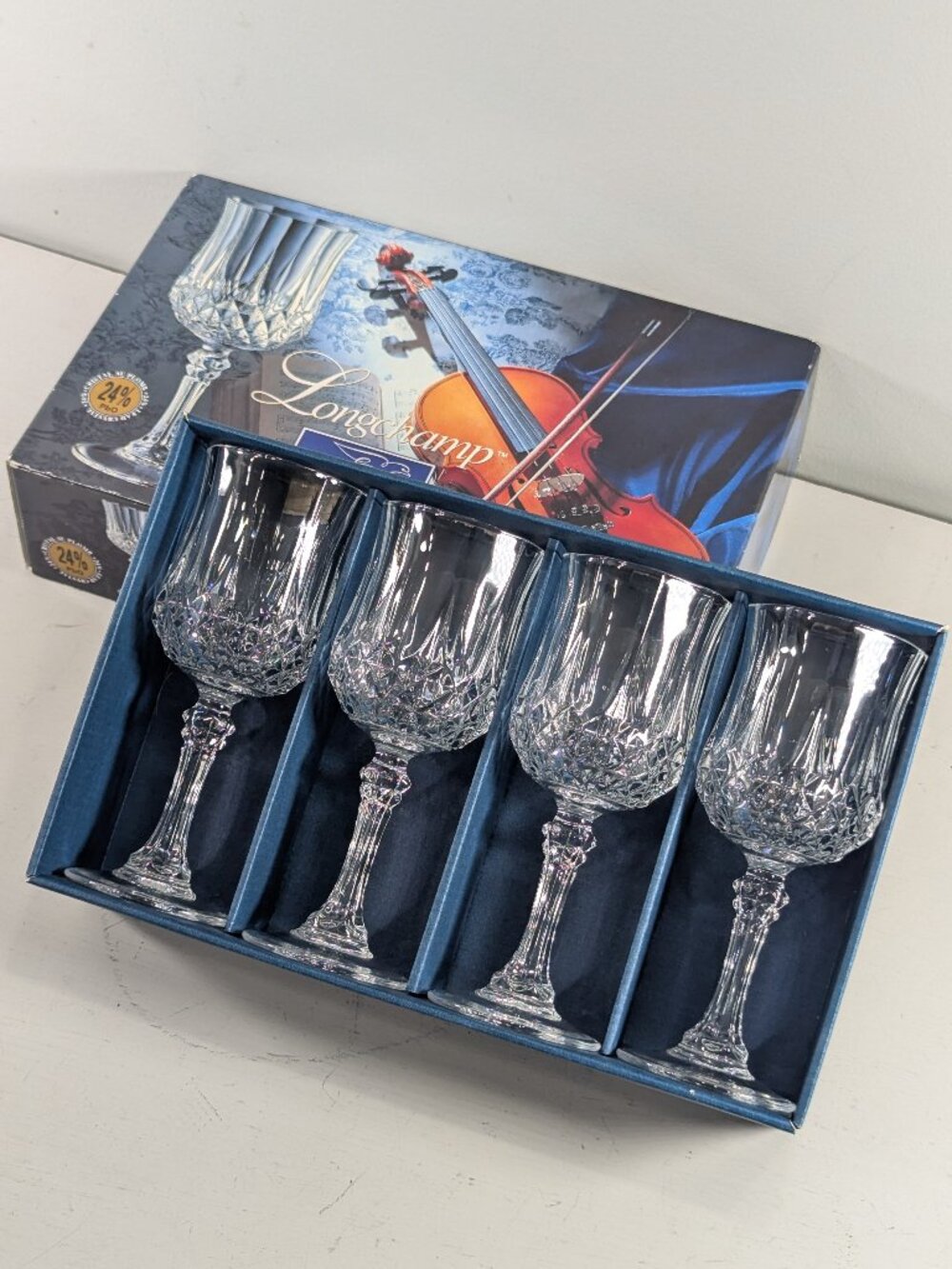 Set of 4 boxed lead crystal drinking glasses Cristal D´arques 11cl France 1978